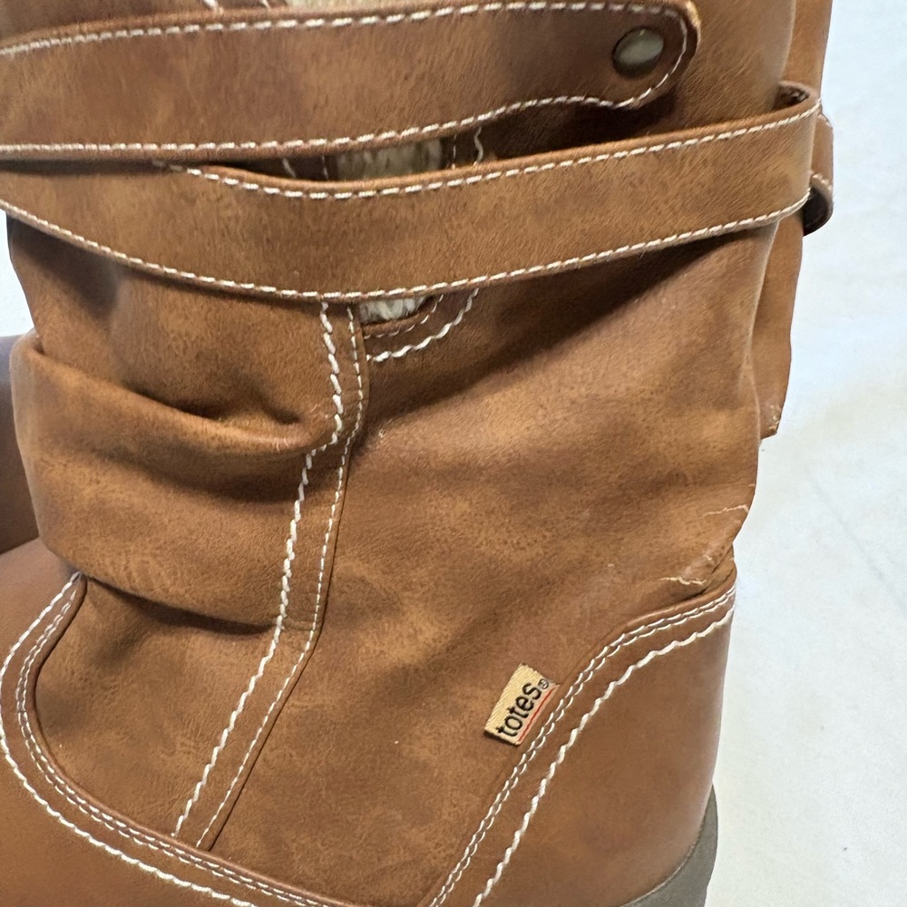 Totes Brown Boots with Strap Detail - Picture 2 of 9